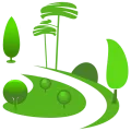 Illustration d'un espace vert : zones enherbées avec arbres, arbustes et cheminement